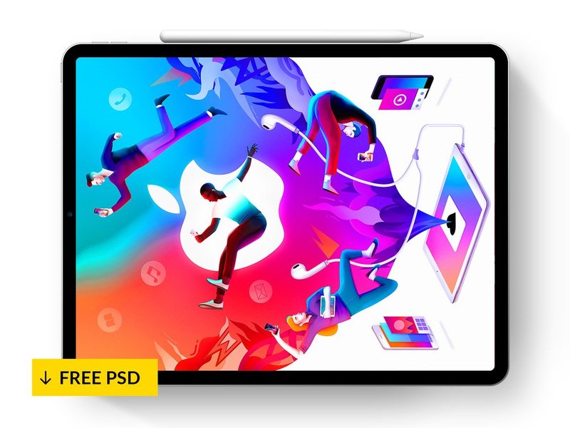 ipad pro st gen pencil mockup free psd