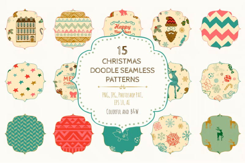 christmas doodle seamless patterns