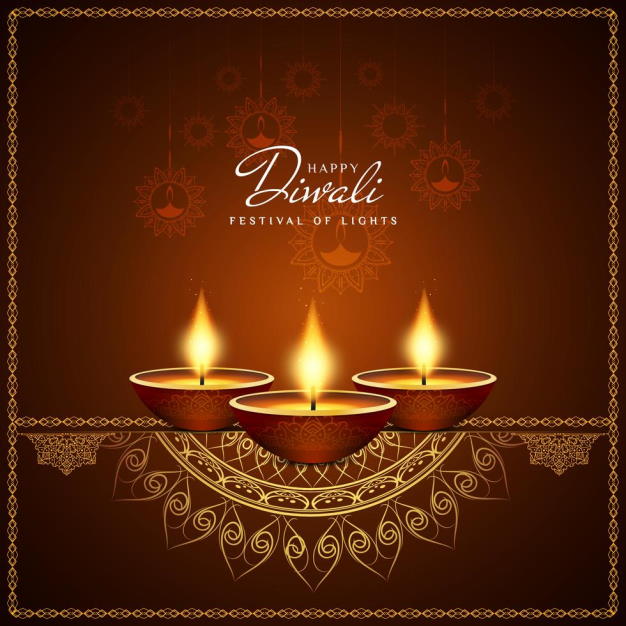 happy diwali golden diya rangoli background