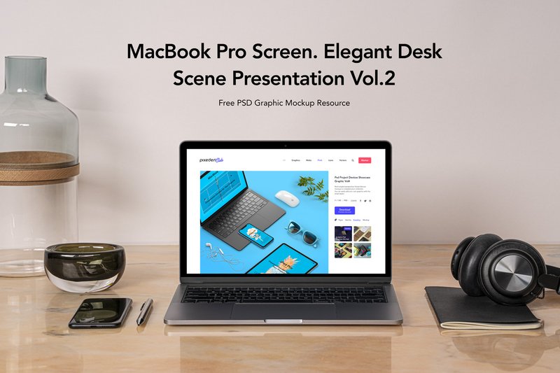 free desk macbook mockup scene