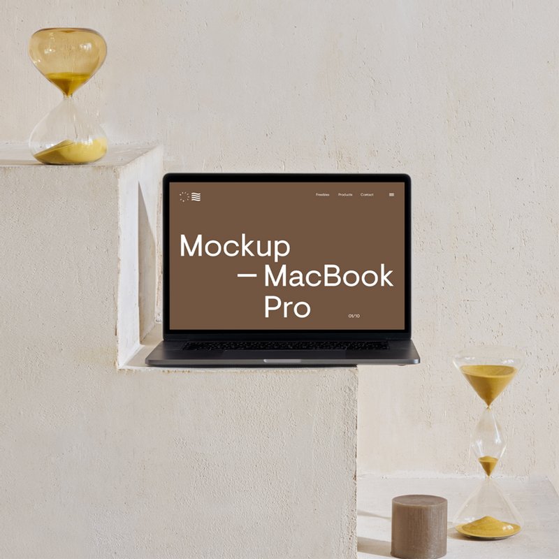 free macbook on stairs mockup