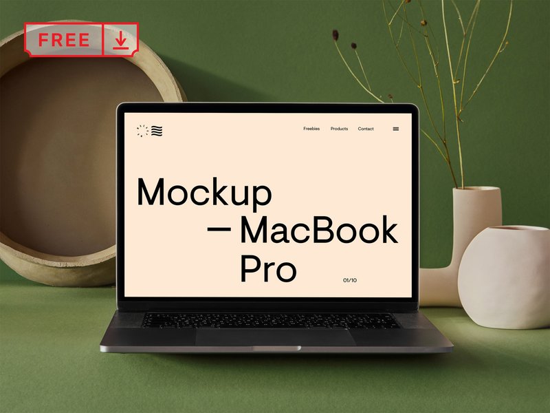 free macbook pro vase mockup