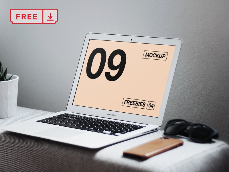 macbook air on table mockup