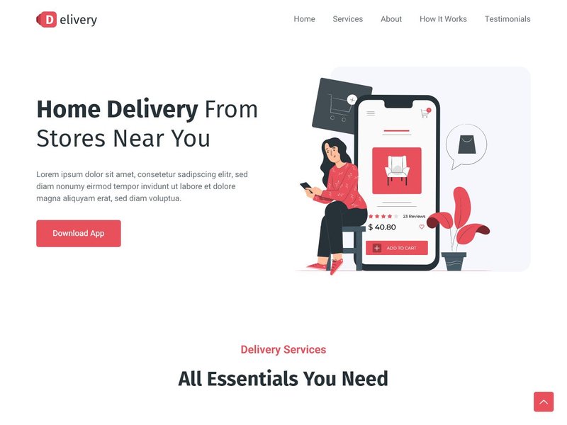 delivery app landing page free