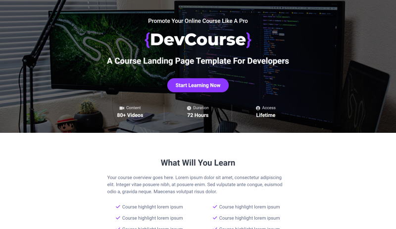 free course landing page template