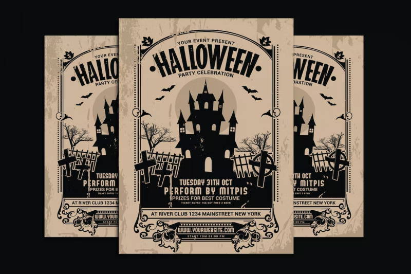 vintage halloween party flyer psd