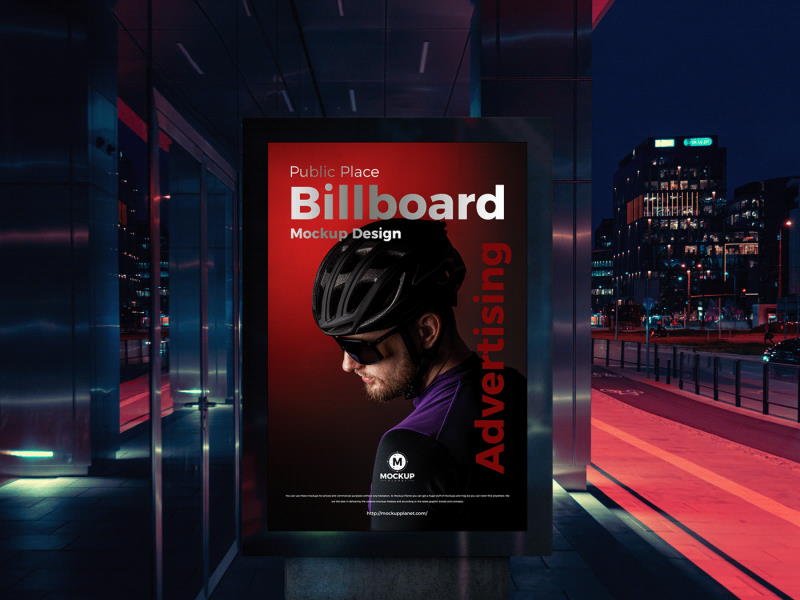 free public place night billboard mockup