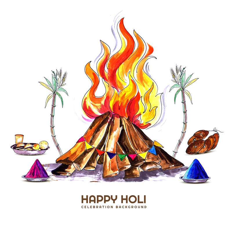 holika dahan card with holi elements vector