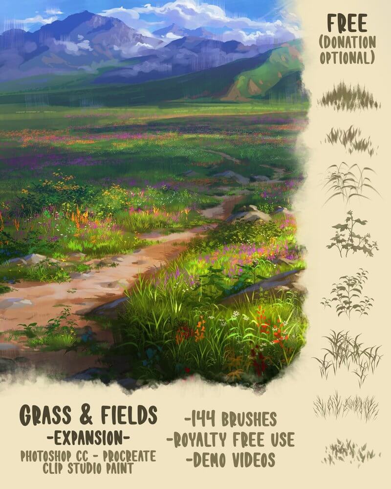 free grass fields brushes procreate