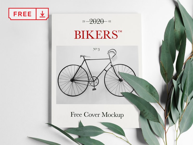 free magazine cover mockup leafy branches