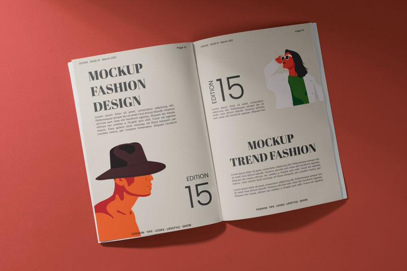 free opened magazine mockup psd