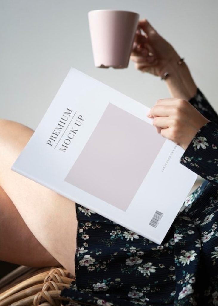 free woman reading magazine mockup