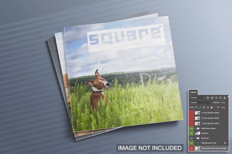 three closed square magazines mockup