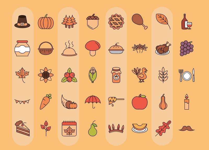 thanksgiving day celebration icon set vector