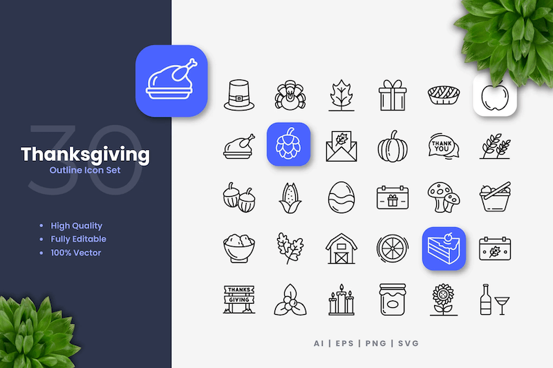 thanksgiving outline icons